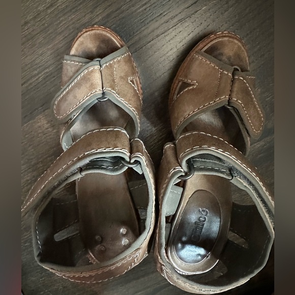 Chloe Taupe Leather Wood Heel Sandal 7 - Picture 3 of 8
